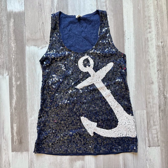 NWT J Crew Navy Sequin Nautical Anchor Sleeveless Tank Top | Size XXS - Picture 4 of 13